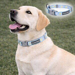 FUZZYARD DOG COLLAR EASTER Large Chicks Eggs Blue Pink Polka Dot Neoprene